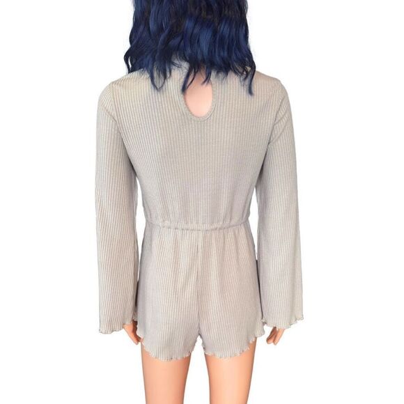 Princess Polly Aiken Long Bell Sleeve Ribbed Boho Beige Romper - Picture 5 of 8